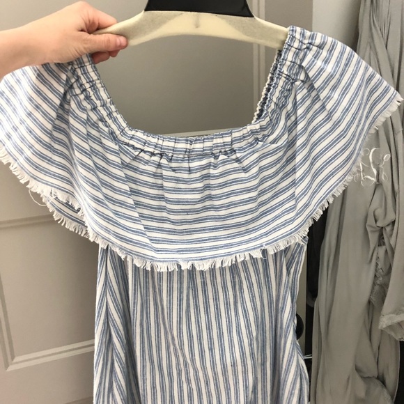 Off the shoulder blue and white stripe dress - Picture 5 of 5
